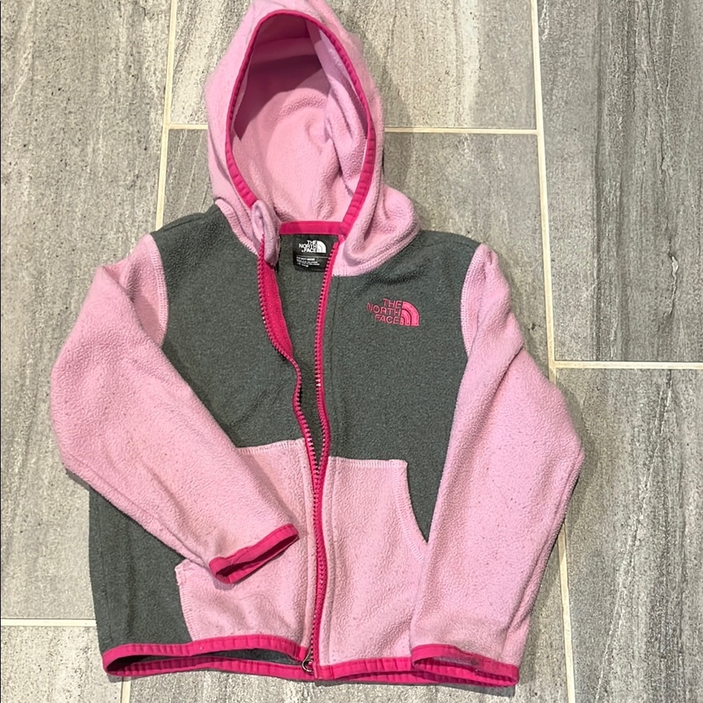 The North Face Kids Pink and Gray Fleece Hoodie